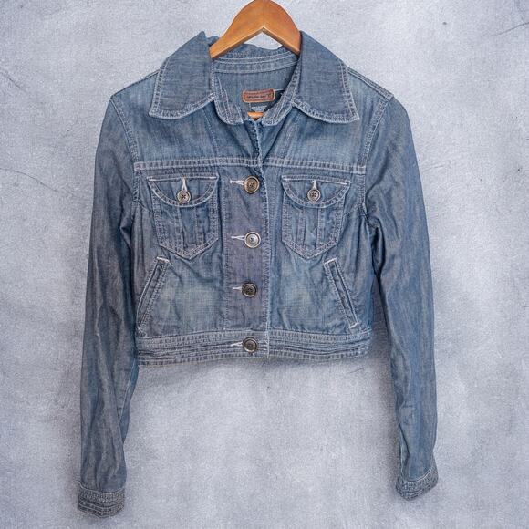 Vintage Y2K Calvin Klein Jeans Shrunken Cropped Denim Jacket Medium - Picture 3 of 11